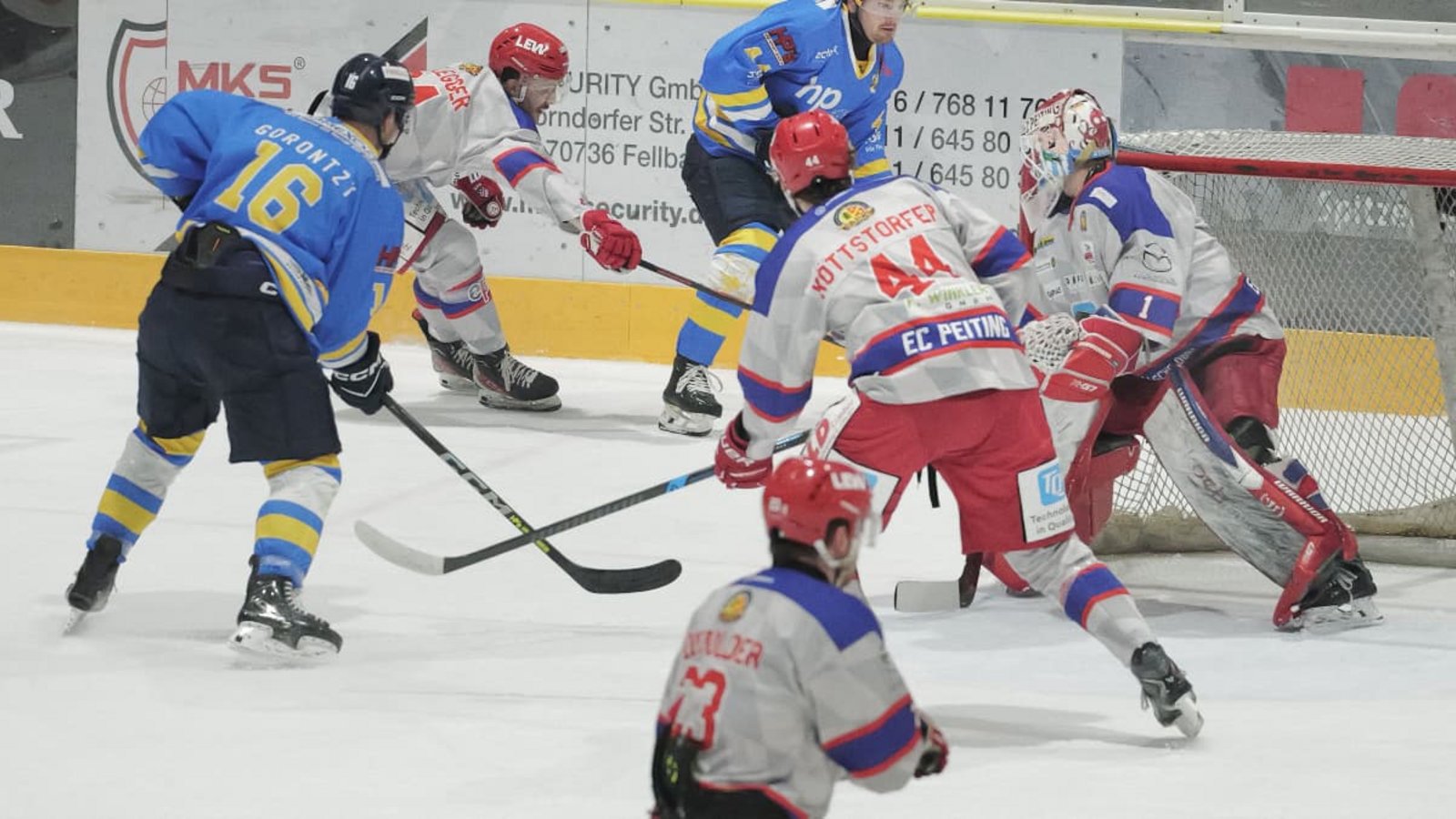 Elvis Gorontzy-Slack (links) erzielte bei der Saison-Auftaktpartie in der Eissporthalle Peiting den Führungstreffer für die Stuttgart Rebels.Günter Bergmann Elvis Gorontzy-Slack (links) erzielte bei der Saison-Auftaktpartie in der Eissporthalle Peiting den Führungstreffer für die Stuttgart Rebels.Günter Bergmann