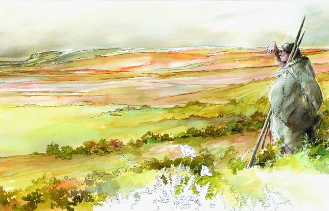Künstlerische Darstellung der Landschaft, in der die Neandertaler in der Eiszeit lebten.<span class='image-autor'>Foto: Direction de l’archéologie du Pas-de-Calais/Benoît Clarys/Universität Tübingen</span>