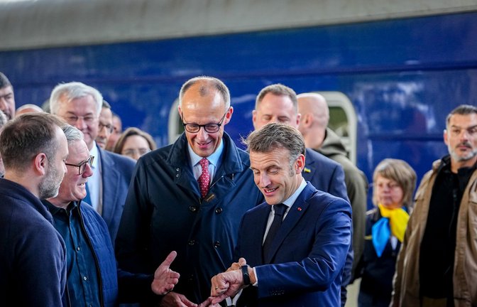 Angekommen: Friedrich Merz an der Seite des französischen Präsidenten Emmanuel Macron in Kiew.<span class='image-autor'>Foto: Kay Nietfeld/dpa</span>