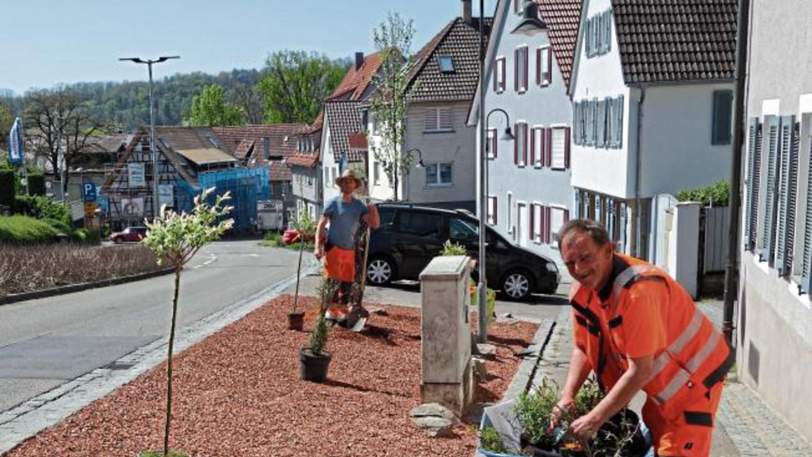 Jetzt wird’s bunt und insektenfreundlich: An der Vaihinger Gerberstraße pflanzten die Bauhof-Mitarbeiter gestern Sommerflieder, Sonnenröschen und allerhand mehr. Foto: sr Jetzt wird’s bunt und insektenfreundlich: An der Vaihinger Gerberstraße pflanzten die Bauhof-Mitarbeiter gestern Sommerflieder, Sonnenröschen und allerhand mehr. Foto: sr
