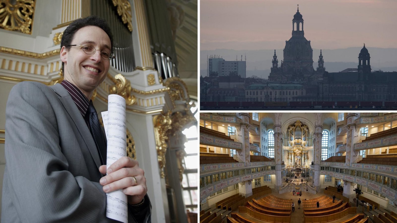 Der gebürtige Stuttgarter Samuel Kummer prägte die Dresdner Frauenkirche.Foto: Achim Zweygarth (li.), Sebastian Kahnert/dpa (o.re.), Arno Burgi/dpa (u.re.)