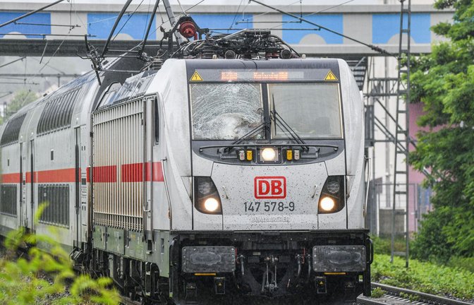 Ein Intercity steht auf freier Strecke, nachdem eine Oberleitung auf den Zug gefallen war.<span class='image-autor'>Foto: Jason Tschepljakow/dpa</span>