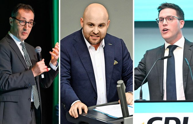 Die Spitzenkandidaten Cem Özdemir (Grüne), Markus Frohnmaier (AfD) und Manuel Hagel (CDU) sollen am 24. Februar beim SWR aufeinandertreffen.<span class='image-autor'>Foto: Niklas Graeber/dpa</span>
