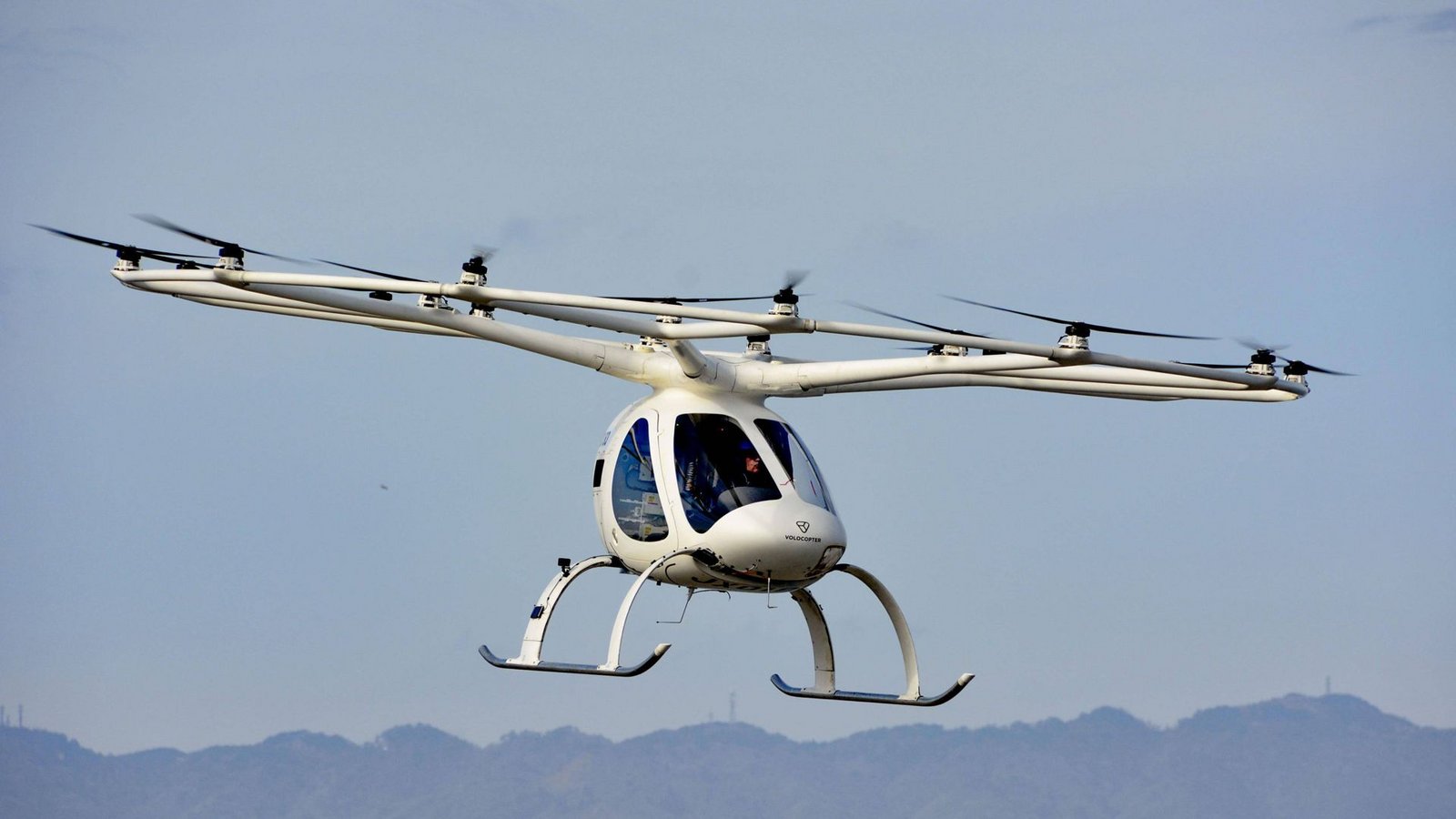 Ein Volocopter im FlugFoto: IMAGO/Kyodo News/IMAGO Ein Volocopter im FlugFoto: IMAGO/Kyodo News/IMAGO