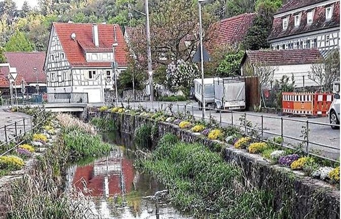 Dorfidylle am Kreuzbach in Aurich mit Geländer und Blümchen. Foto: Rücker