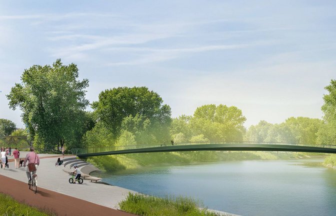 So könnte es zwischen Häcker-Areal und Bürgergärten aussehen: der geplante Steg über die Enz in Vaihingen. Visualisierung: Werner Sobek AG