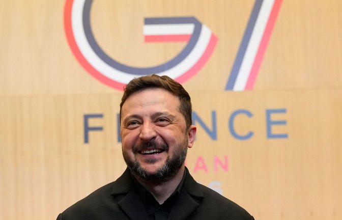 Wolodymyr Selenskyj, Präsident der Ukraine, nimmt am G7-Gipfel teil.<span class='image-autor'>Foto: Vadim Ghirda/AP/dpa/Vadim Ghirda</span>