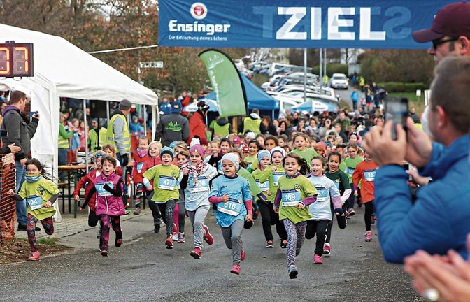 Die Königsdisziplin heißt auch in Nussdorf mittlerweile Schülerlauf. Die Mädchen U 8 legen hoch motiviert einen Massenstart hin, hautnah beobachtet von Eltern und Geschwistern. Fotos: Küppers