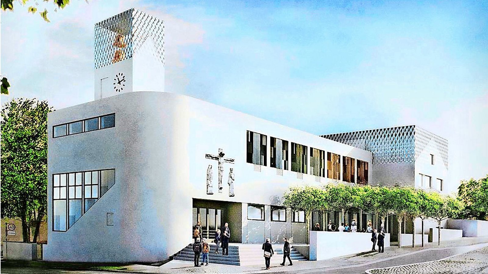 So soll die Brenzkirche in Stuttgart aussehen, wenn sie ihr traditionalistisches Dach verloren hat und die „runde Ecke“ wieder sichtbar ist.Foto: Rendering Wandel Lorch Götze Wach/WLGW