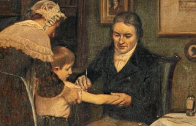 Gemälde von Ernest Board: Jenner bei der Impfung von James Phipps.  Foto: p/Wikipedia