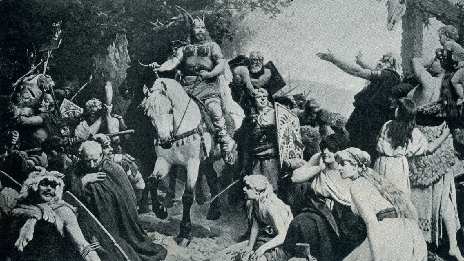 Arminius kehrt nach der Schlacht gegen die Römer im Jahr 9 n. Chr. heim (Druck um 1900).Foto: Imago/UIG