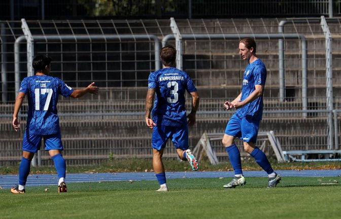 Torjäger Justin Steinkötter (rechts) und seine Kollegen hoffen auch gegen die SG Barockstadt Fulda-Lehnerz auf viele Jubelmomente.<span class='image-autor'>Baumann</span>