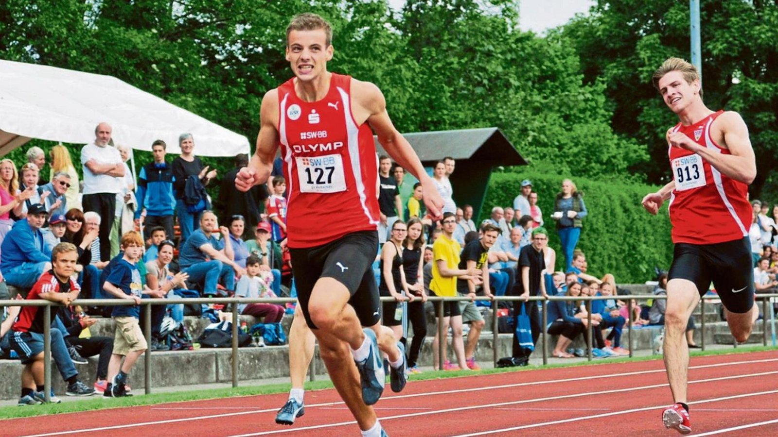 Hürdenläufer Felix Franz nutzt das Sportfest an Himmelfahrt, um früh in der Saison seine Qualitäten im Sprint zu testen. Platz zwei über 100 Meter und Sieg über 200 Meter sind der Lohn.   Fotos: privat