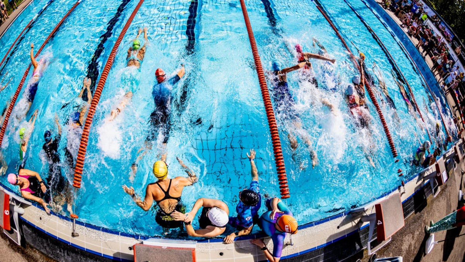 Volles Becken beim Esslinger Insel – Swim & Run: Während einige Athleten bereits auf der Strecke sind, starten andere gerade ins Rennen.Benjamin Lau Volles Becken beim Esslinger Insel – Swim & Run: Während einige Athleten bereits auf der Strecke sind, starten andere gerade ins Rennen.Benjamin Lau