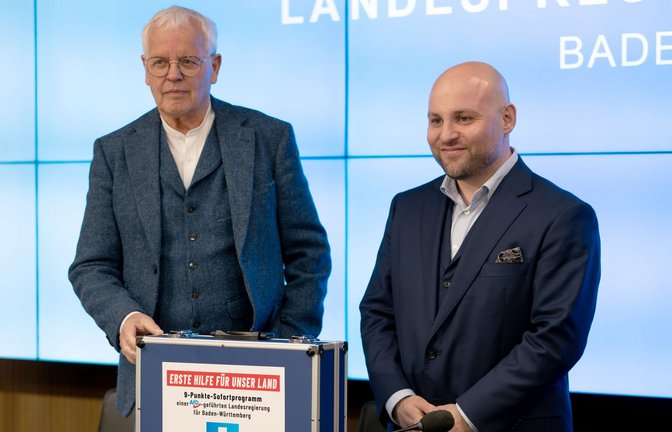 Die Landesvorsitzenden Emil Sänze (links) und Markus Frohnmaier.<span class='image-autor'>Foto: Markus Lenhardt/dpa</span>