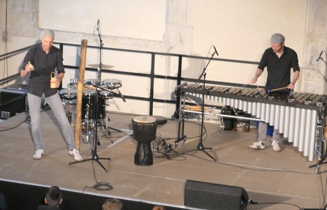 Schülerkonzert des Percussion-Duos Double-Drums, das die Fachschaft Musik des Stromberg-Gymnasiums gemeinsam mit dem Vaihinger Kulturamt für Schülerinnen und Schüler der Klassenstufen 6 und 7 organisiert hat. <span class='image-autor'>Foto: p</span>