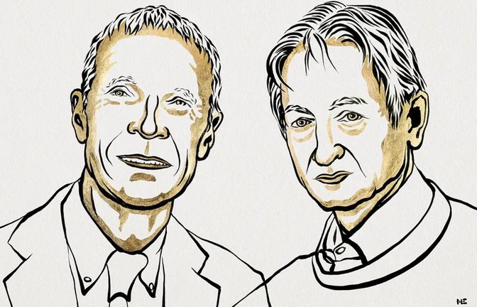 John Hopfield (li.) und Geoffrey Hinton haben laut Nobelpreis-Komitee  Werkzeuge aus der Physik genutzt, um den Grundstein für das heutige leistungsstarke maschinelle Lernen zu legen.<span class='image-autor'>Foto: Niklas Elmehed/Nobel Prize Outreach</span>