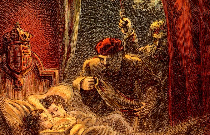 Ein Illustration um 1850 zeigt die beiden Prinzen im Tower von London: Edward V. und Richard von Shrewsbury waren die einzigen Kinder von Edward IV., dem damaligen König von England.<span class='image-autor'>Foto: Imago/Heritage Images</span>