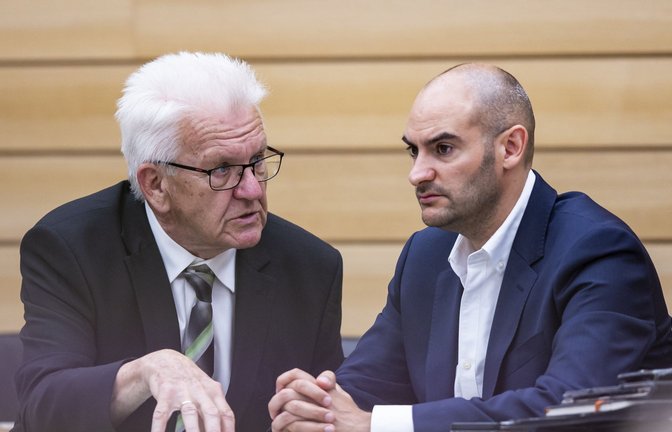 Ministerpräsident  Kretschmann und Finanzminister  Bayaz spielen eine Hauptrolle bei den Etatgesprächen.<span class='image-autor'>Foto: dpa/Tom Weller</span>