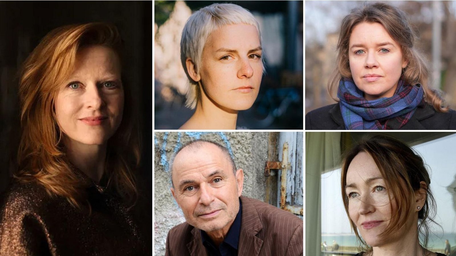Fünf Weisen, Geschichte zum Sprechen zu bringen: Anja Kampmann, Helene Bukowski, Elli Unruh, Katerina Poladjan und Norbert Gstrein (von links im Uhrzeigersinn)Foto: Maximilian Goedecke, Tobias Kruse, Paul Boxberger, Francesco Gattoni, Isolde Ohlbaum