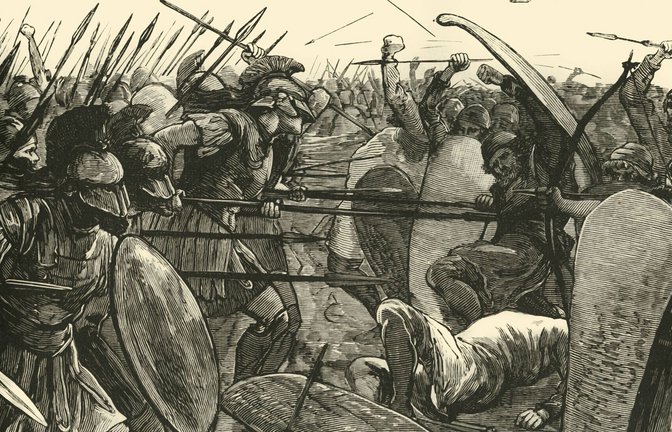 Schlacht bei Plataiai, 479 v. Chr.: Die grichische Phalanx siegt gegen die zahlreicheren, aber lecihter bewaffneten Perser.<span class='image-autor'>Foto: Imago/Heritage Images</span>