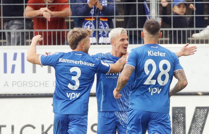 Umjubelter Torschütze: Christian Mauersberger trifft gegen Hoffenheim zum 1:0<span class='image-autor'>Foto: Baumann</span>