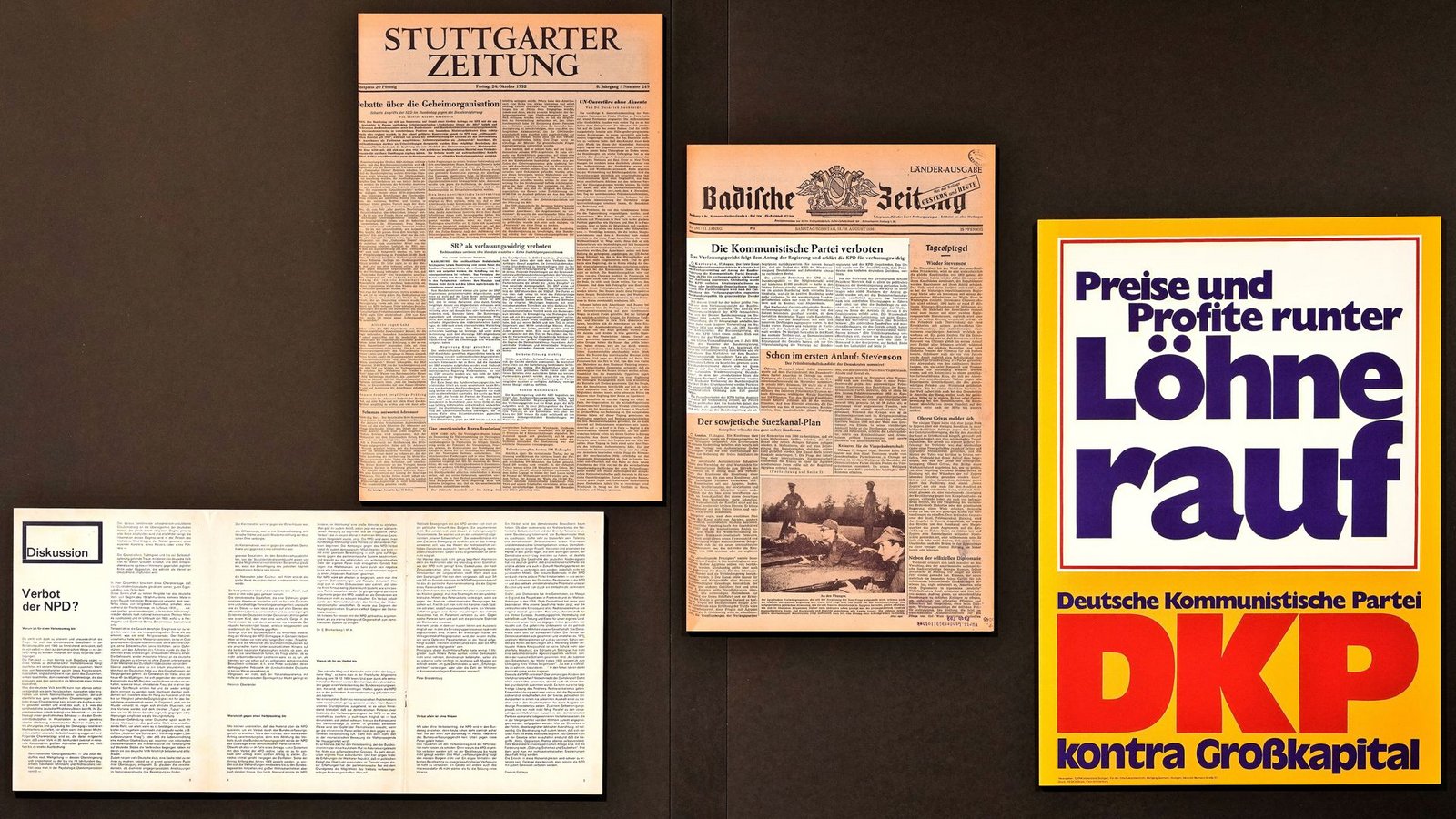 Blick in die Ausstellung – zu sehen ist auch ein Wahlplakat der DKP, die  1956 verboten wurde.Foto: Haus der Geschichte BW
