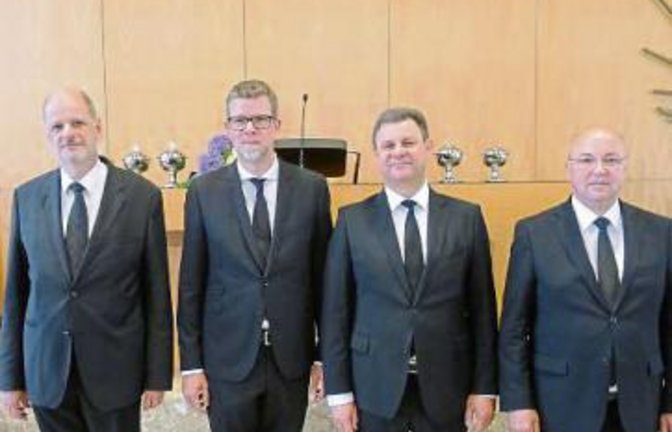 Schiller, Schwarz, Loy und Geier (von links) beim Gottesdienst am Sonntag.  Foto: p