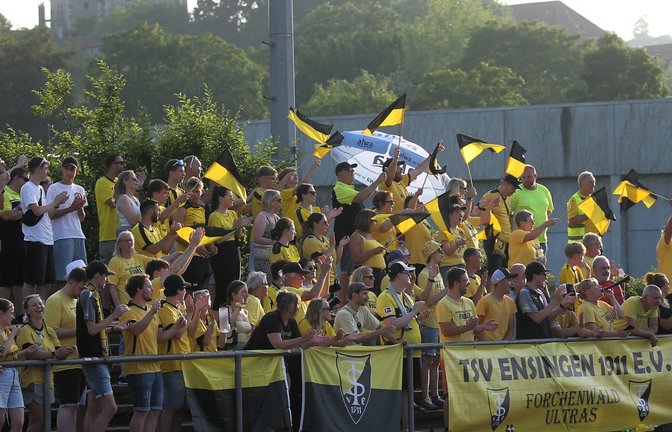 In Besigheim ist auf die Ensinger Fans Verlass. Vor der Kulisse von Burg und Stadtkirche feiern sie ihre Kicker auch nach Abpfiff für eine tolle Saison.