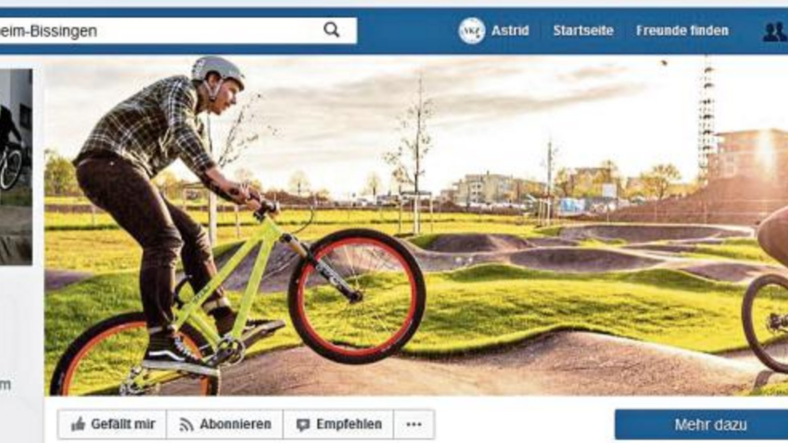 Facebookauftritt der Pumptrack in Bietigheim. Screenshot: Rücker Facebookauftritt der Pumptrack in Bietigheim. Screenshot: Rücker