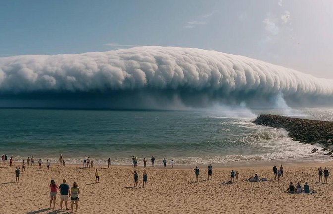 Die Rollwolke  habe sich am Sonntag (29. Juni) „gegen 15.30 Uhr (16.30 Uhr MESZ) über dem Meer gebildet und sich der Westküste des Kontinents zwischen Peniche und Povoa de Varzim zwischen 17 und 18 Uhr genähert“, erklärt die portugiesische Wetterbehörde IPMA.<span class='image-autor'>Foto: Fernando Carvalho/Facebook</span>