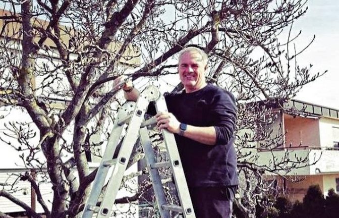 Ein Feuerwehrmann auf der Leiter – Alarm? Nein, Entwarnung. Abteilungskommandant Roland Köhler aus Aurich tat am Samstag nur, was viele bei dem schönen Wetter machen: Er war mit dem Baumschnitt beschäftigt.  Foto: Rücker