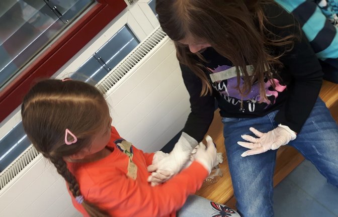 Spielerisch lernen Kinder bei den Erste-Hilfe-Kursen, wie auch sie schon helfen können, indem sie den Notruf wählen, trösten oder kleinere Verbände anlegen.  <span class='image-autor'>Foto: Bender</span>