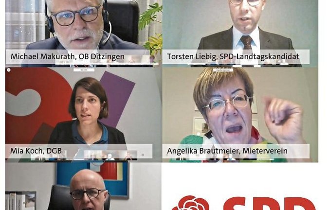 Torsten Liebig (oben rechts) diskutierte mit seinen Gästen über eines der zentralen Themen der SPD im Landtagswahlkampf.  Foto: p