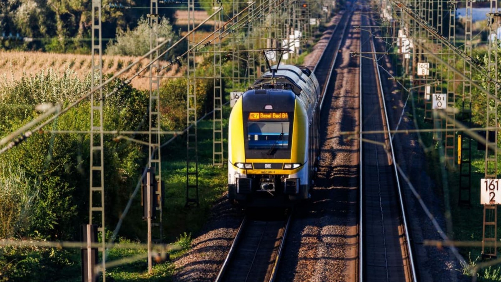 Ein Nahverkehrszug fährt nahe Lahr über die Rheintalstrecke.Philipp von Ditfurth/dpa