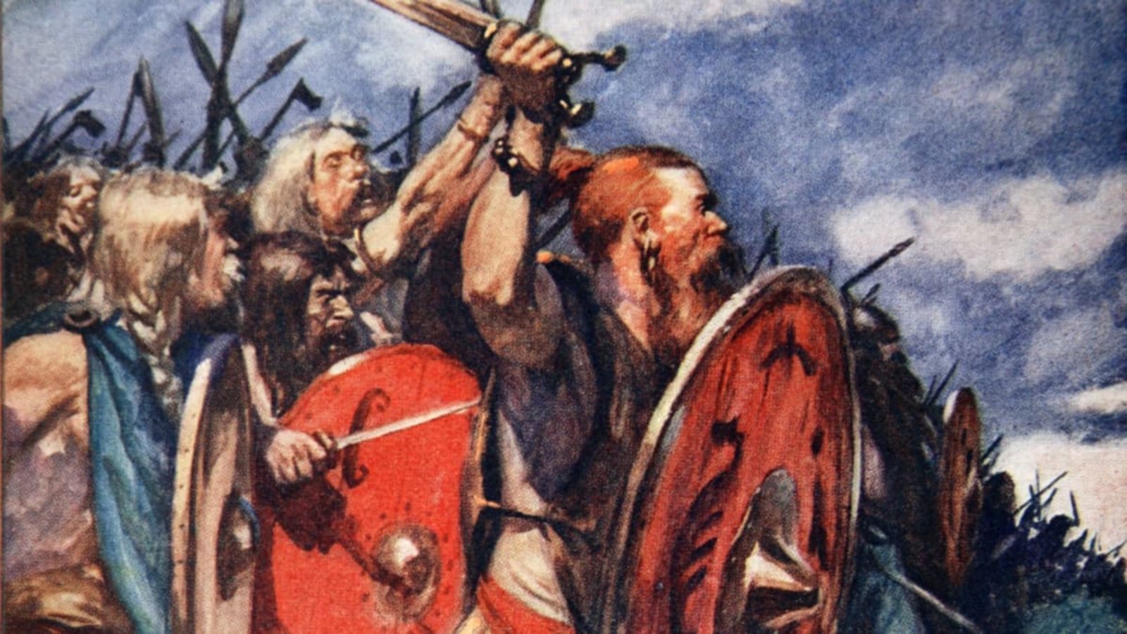 Germanische Stammeskrieger gehen auf die Römer los (Zeichnung von Arthur C. Michael, 1913).Imago/Heritage Images