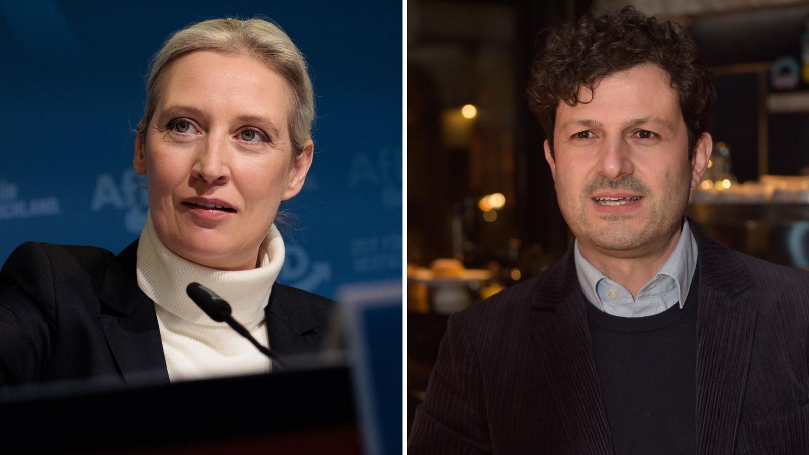 Alice Weidel (links) und Luigi Pantisano – letzterer hat gegen die AfD-Kanzlerkandidatin Strafanzeige erstattet.Foto: dpa/Carsten Koall/Lichtgut Alice Weidel (links) und Luigi Pantisano – letzterer hat gegen die AfD-Kanzlerkandidatin Strafanzeige erstattet.Foto: dpa/Carsten Koall/Lichtgut