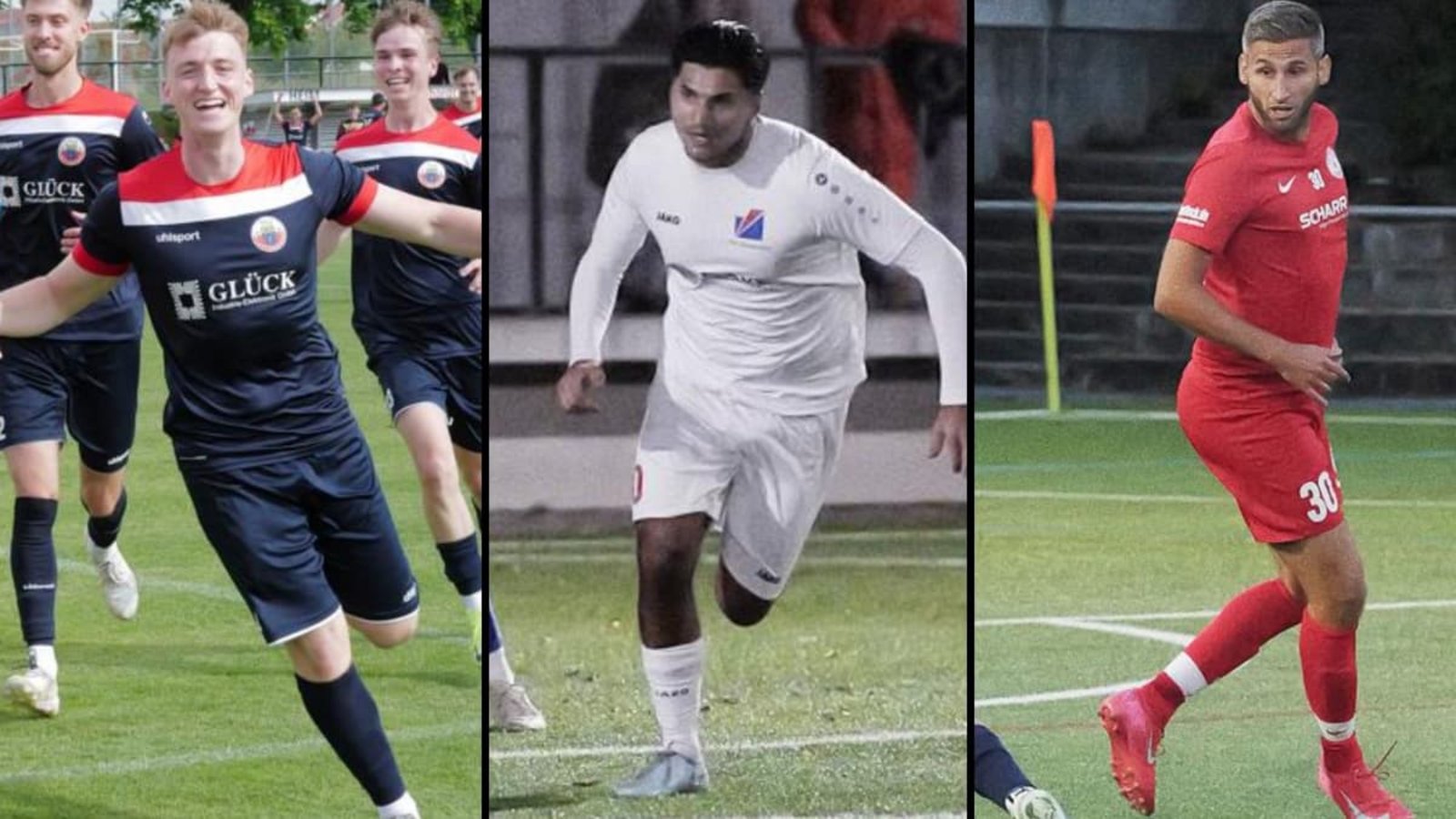 Mit späten Toren die  Männer des Tages  für ihre Mannschaften. Von links: Mark Hörz (TSV Plattenhardt), Ahmet Keseroglu (TSV Musberg) und Maximilian Eisentraut  (SV Vaihingen).Archiv/Günter Bergmann