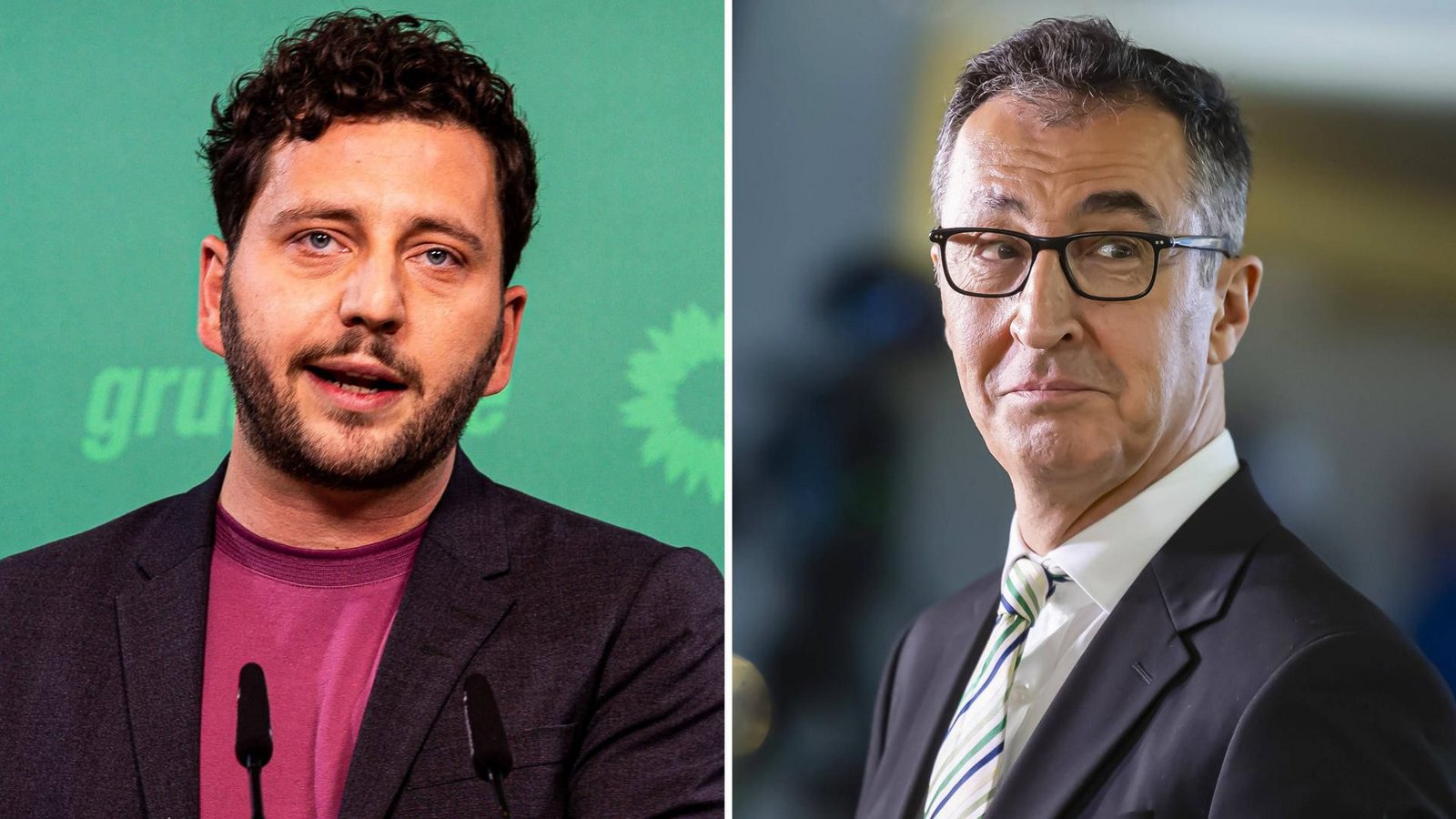 Grünen-Co-Chef Felix Banaszak (li.) fragt sich, was sich aus dem Erfolg  mit Cem Özdemir in Baden-Württemberg für die Gesamtpartei ableiten lässt.Foto: imago/KreativMedia Press, imago/Arnulf Hettrich