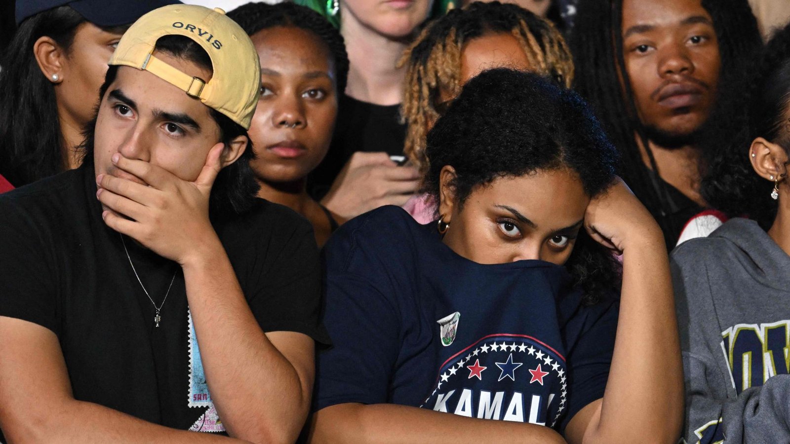 Von Unglauben bis Verzweiflung: Harris-Unterstützer auf der offiziellen Wahlparty der Demokraten auf dem Campus der Howard University in Washington D.C.Foto: AFP/ANDREW CABALLERO-REYNOLDS