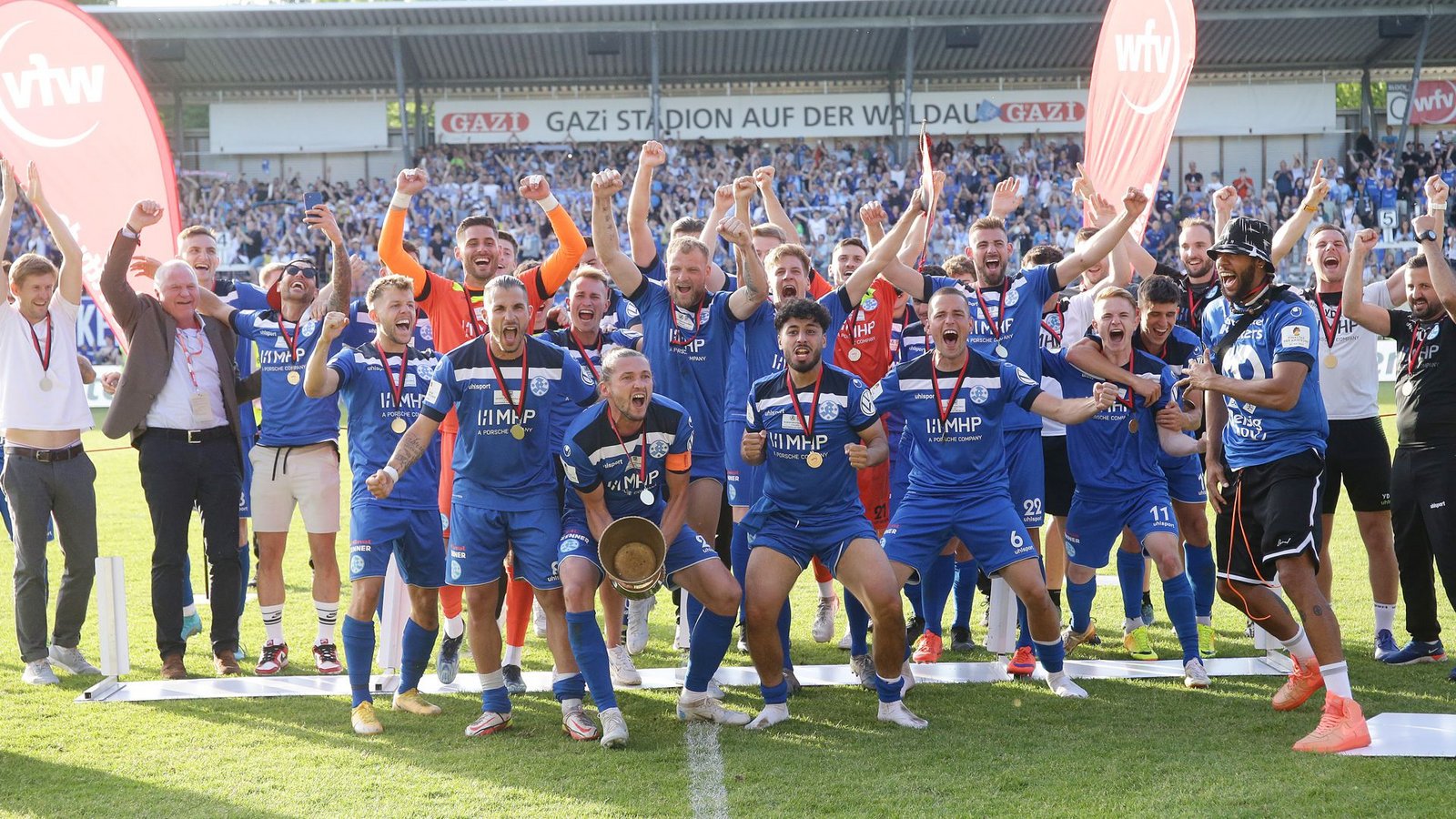 2022 feierten die Kickers ihren bisher letzten WFV-Pokal-Sieg – nach einem Finalerfolg gegen den SSV Ulm 1846.Foto: Pressefoto Baumann 2022 feierten die Kickers ihren bisher letzten WFV-Pokal-Sieg – nach einem Finalerfolg gegen den SSV Ulm 1846.Foto: Pressefoto Baumann