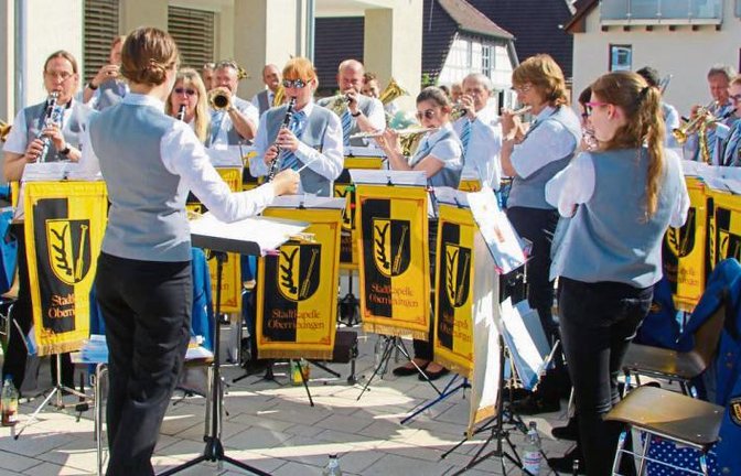 Viel Schwung brachte das Große Orchester des Musikvereins Stadtkapelle Oberriexingen beim Serenadenkonzert.  Fotos: Gergen