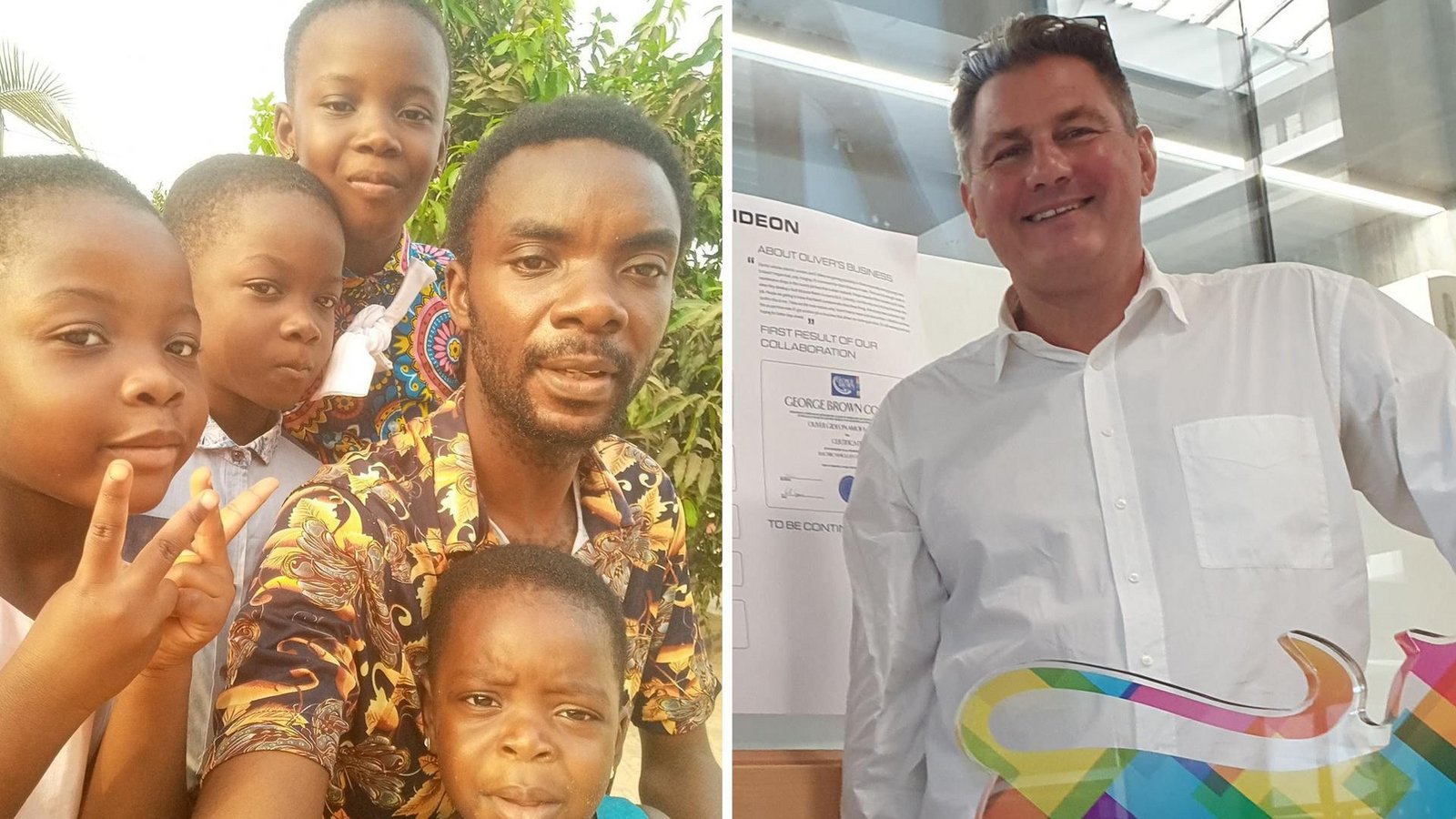 Oliver Amofa im Kreise seiner Kinder – der Heubacher Unternehmer Bernd Richter (rechts) hat ihm ein Auskommen verschafft.Foto: privat/Wein Oliver Amofa im Kreise seiner Kinder – der Heubacher Unternehmer Bernd Richter (rechts) hat ihm ein Auskommen verschafft.Foto: privat/Wein