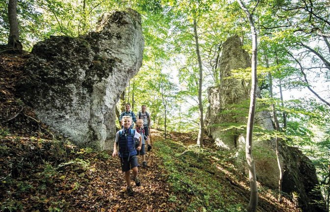 Wenn es unterwegs viele Attraktionen gibt, wie auf dem Traufgängerle bei Albstadt, dann sind auch die Kids begeistert dabei.<span class='image-autor'>Foto: Albstadt Tourismus</span>
