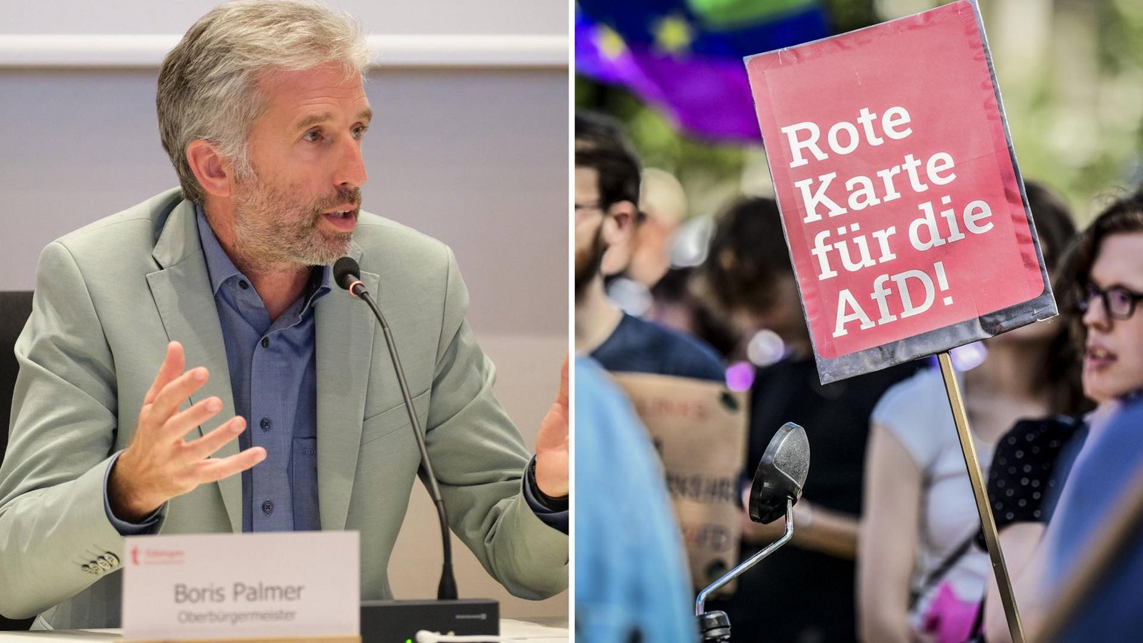 Boris Palmer hätte gerne auch zu den Demonstranten gesprochen. „Ich bin gegen die AfD.“Foto: IMAGO/Eibner Boris Palmer hätte gerne auch zu den Demonstranten gesprochen. „Ich bin gegen die AfD.“Foto: IMAGO/Eibner