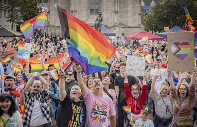 Knapp 500 Teilnehmende kamen auf den ersten CSD in Balingen und feierten Vielfalt und Menschenrechte für alle.<span class='image-autor'>Foto: Andy Reiner</span>