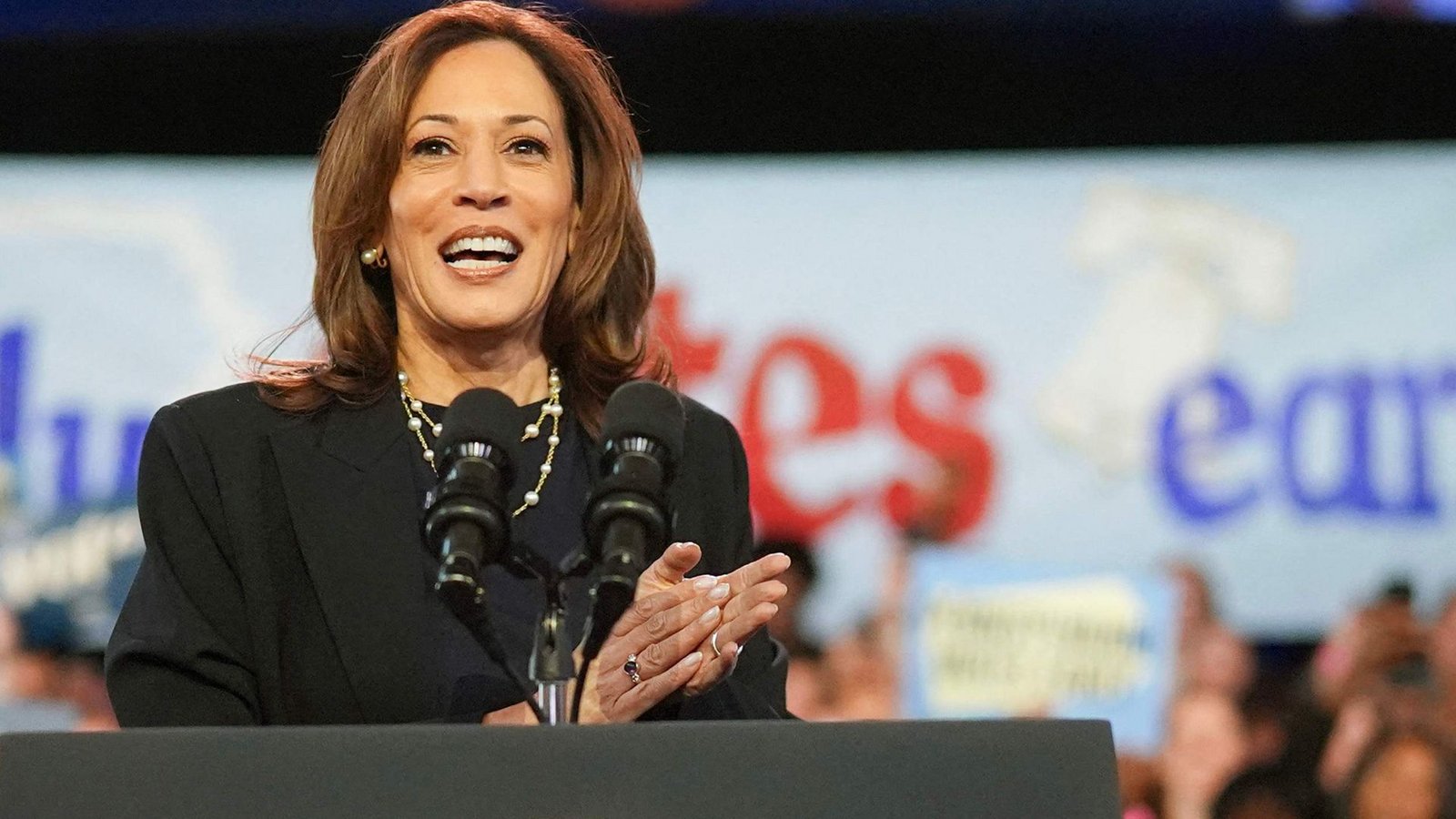 Die demokratische Präsidentschaftskandidatin Kamala Harris hat Positionen Donald Trumps übernommen.Foto: Getty Images via AFP/ANDREW HARNIK Die demokratische Präsidentschaftskandidatin Kamala Harris hat Positionen Donald Trumps übernommen.Foto: Getty Images via AFP/ANDREW HARNIK