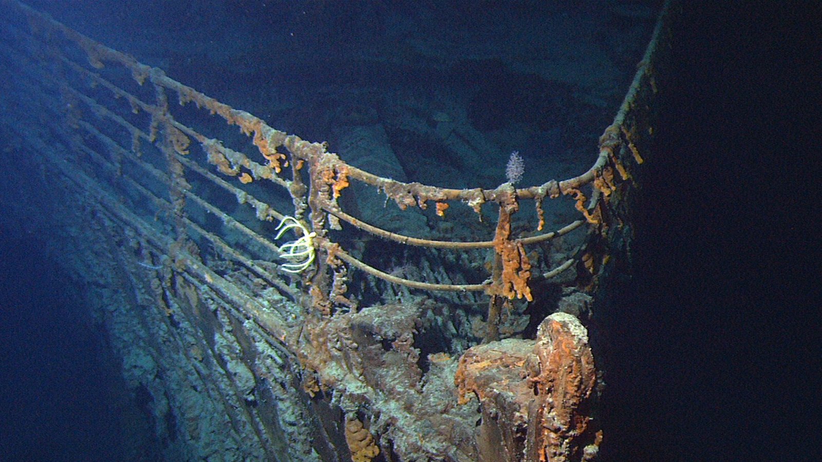 Bug der „Titanic“ im Jahr 2004: Am 15. April gegen 2.20 Uhr sank die Titanic, nachdem sie am 14. April um 23.40 Uhr im Nordatlantik – etwa 300 Seemeilen südöstlich von Neufundland – einen Eisberg gerammt hatte. 1514 der über 2200 an Bord befindlichen Menschen kamen dabei ums Leben.Foto: Wikipedia commons/Courtesy of NOAA