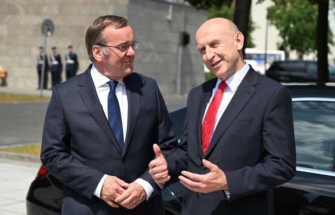 Freundschaftsbesuch: Verteidigungsminister Boris Pistorius (li.) und sein britischer Amtskollege John Healey in Berlin.<span class='image-autor'>Foto: AFP/RALF HIRSCHBERGER</span>