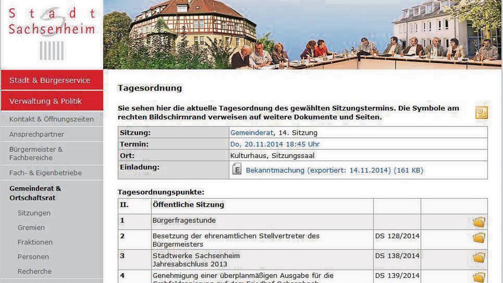 Im neuen Ratsinformationssystem Sachsenheims sollen ab heute auch Sitzungsvorlagen einsehbar sein.  Screenshot: Rücker